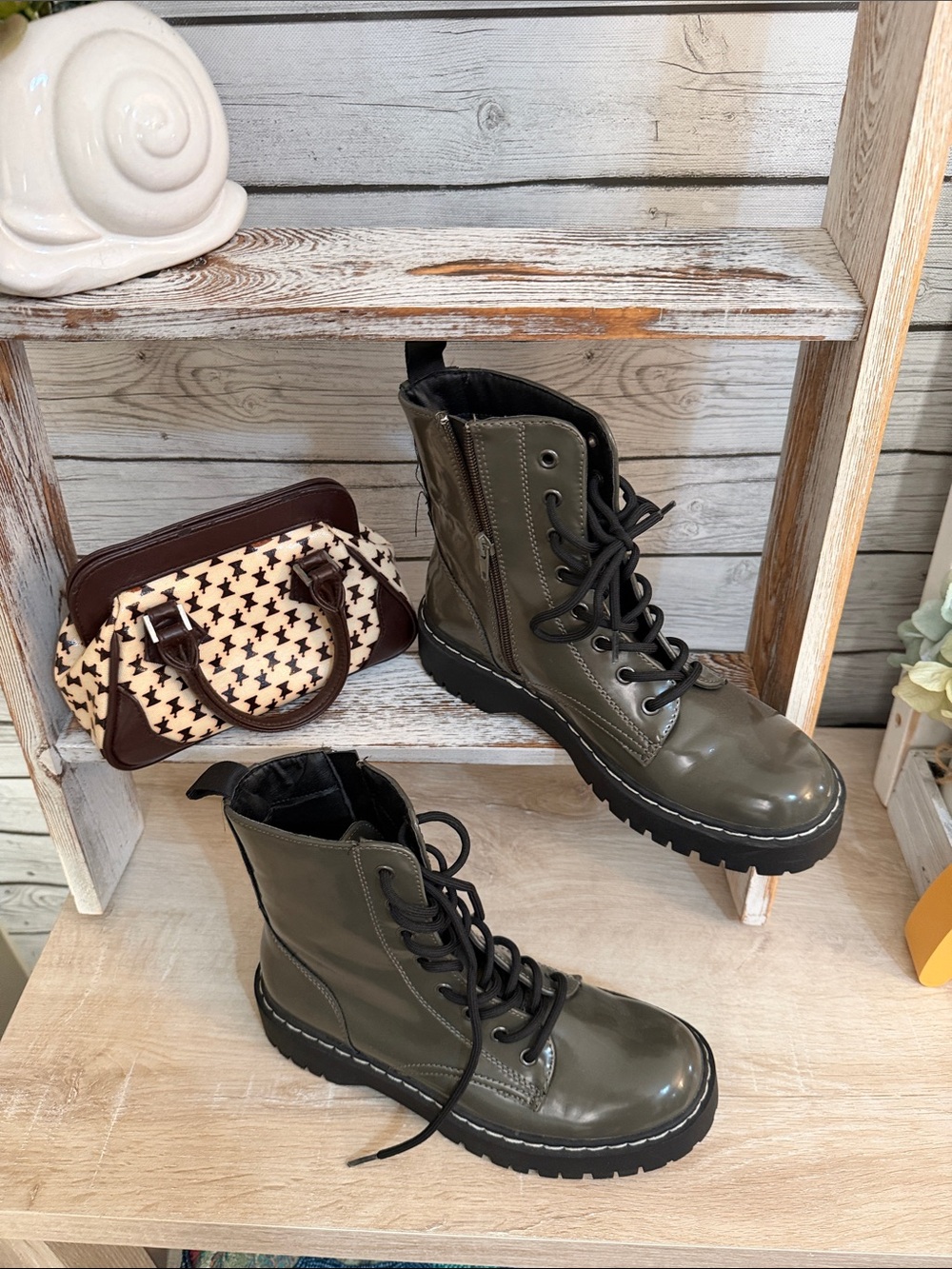 Sincerely Jules Harley Olive Green Combat Boots with Black Laces
